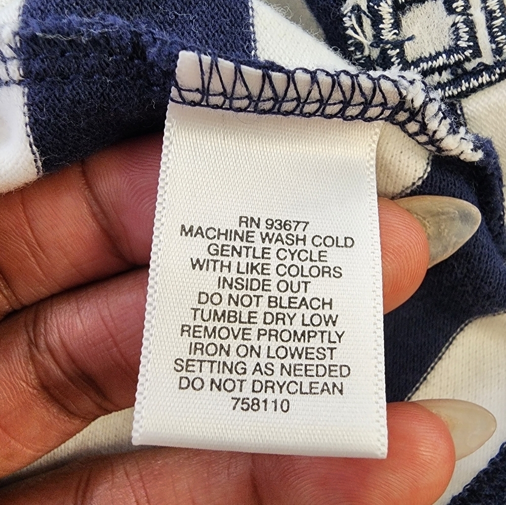 Liz Claiborne Blue White Striped Polo Shirt Nautical Preppy Size Medium - Picture 8 of 9
